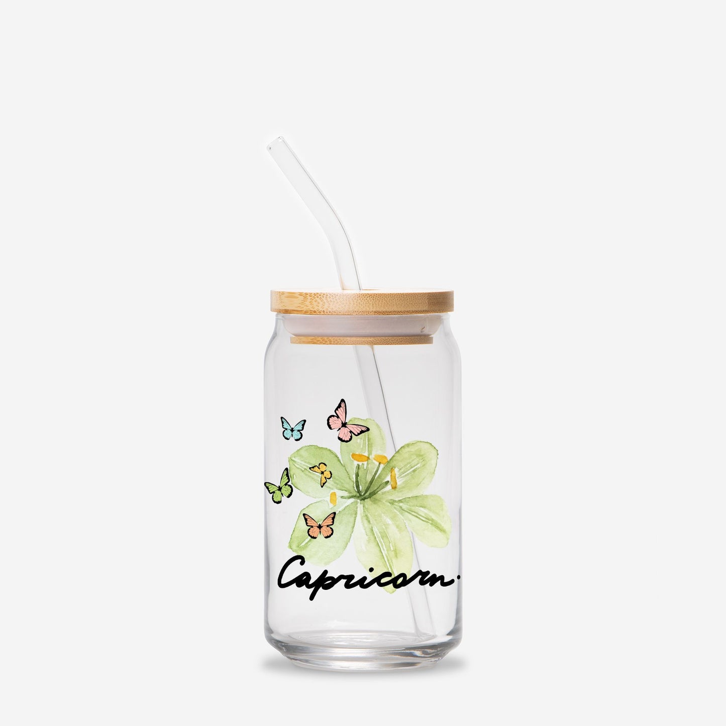 Capricorn Flower Green Glass Can 16oz