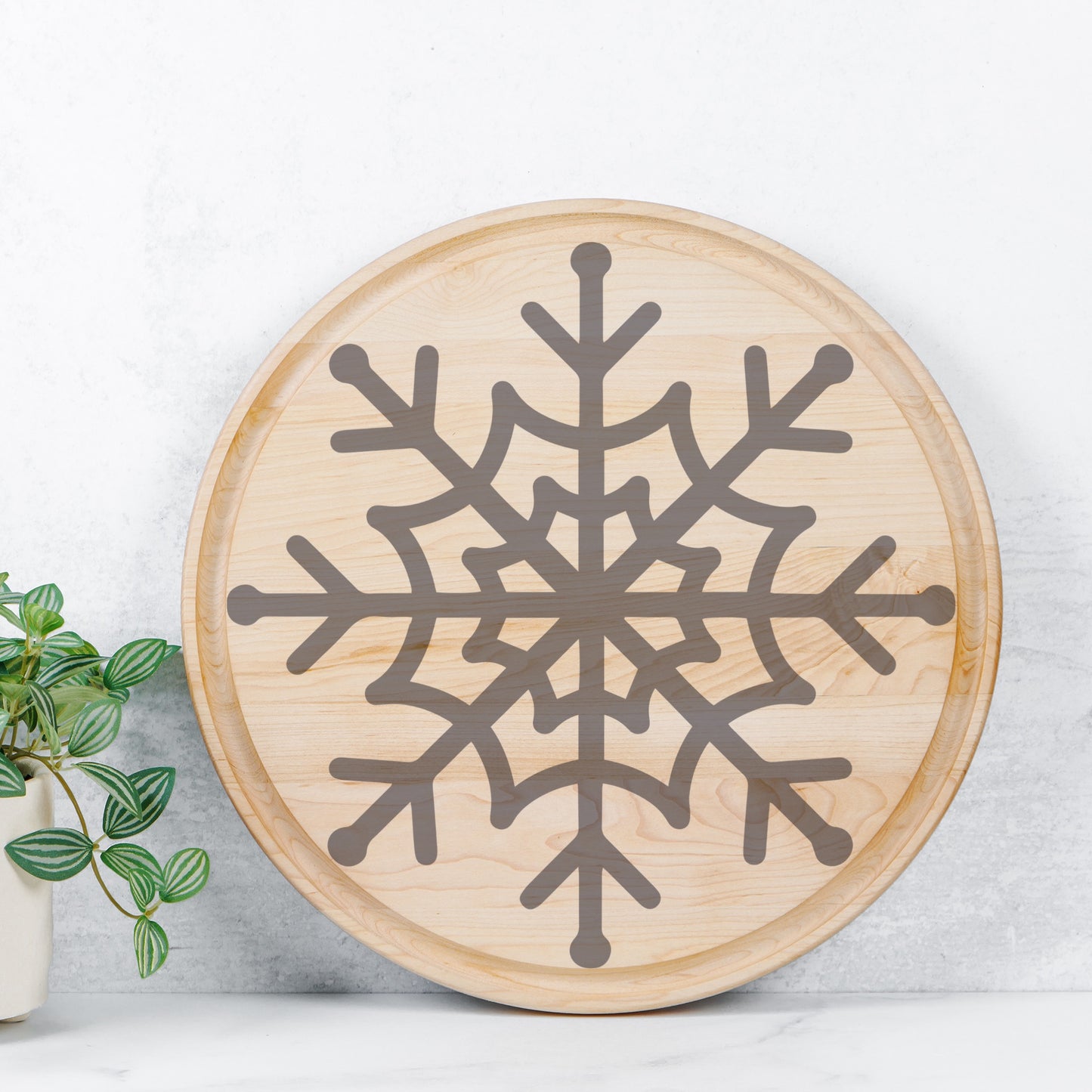 Snowflake Round Charcuterie Board with Groove - 13.5” x 13.5”