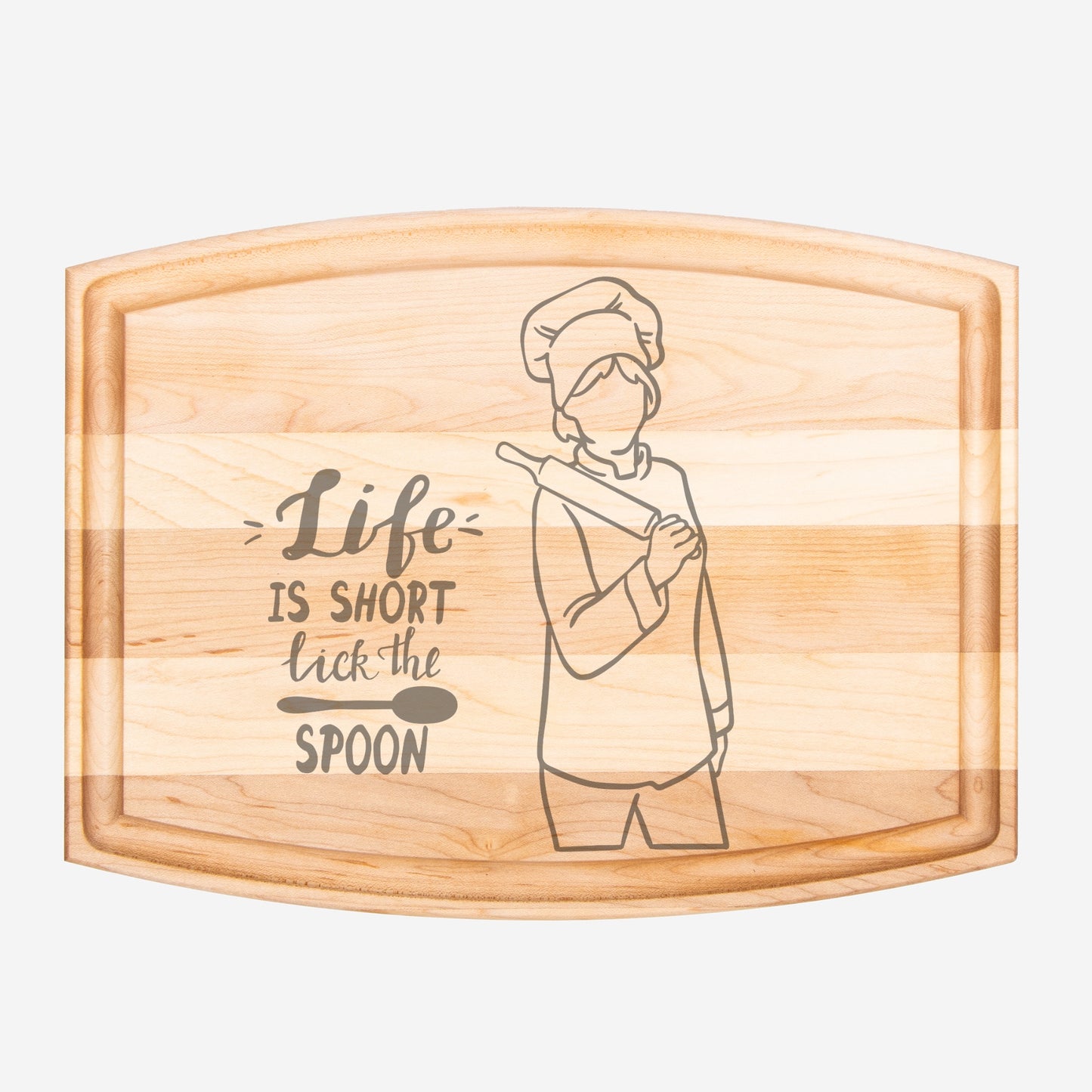 Lick The Spoon Arched Wood Cutting Board with Groove - 12" x 9"