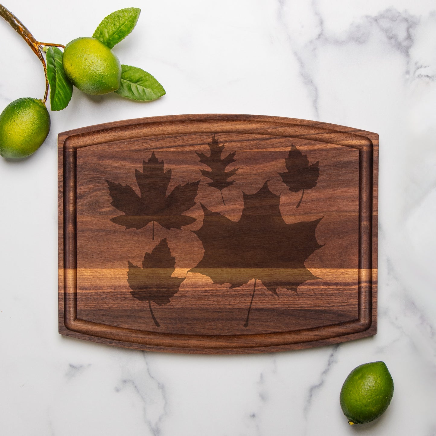 Leaf Arched Wood Cutting Board with Groove - 12" x 9"