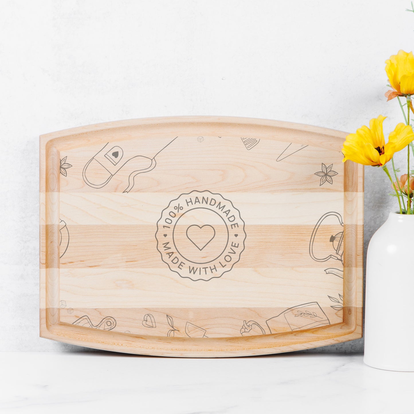 With Love Arched Wood Cutting Board with Groove - 12" x 9"