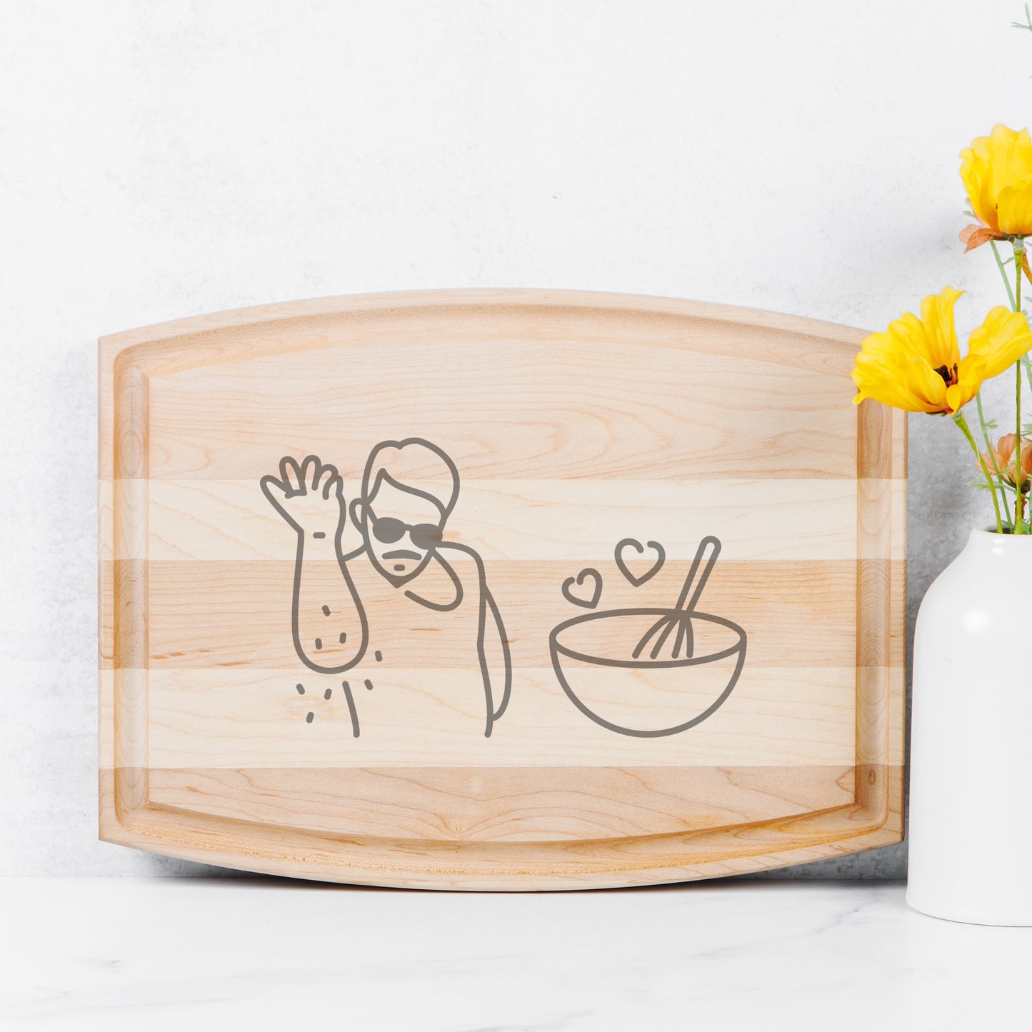 Salt Bae Arched Wood Cutting Board with Groove - 12" x 9"