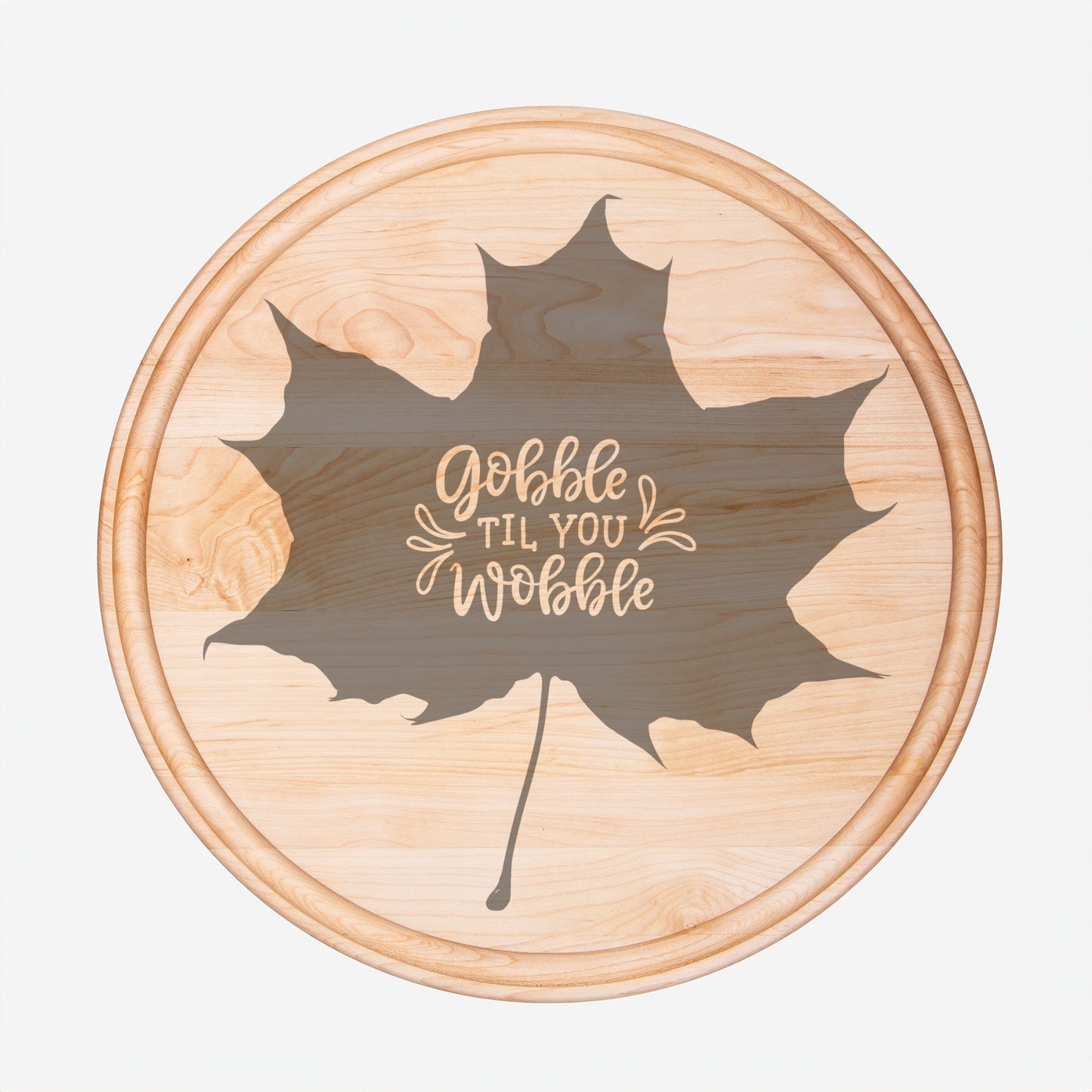 Gobble Round Charcuterie Board with Groove - 13.5” x 13.5”