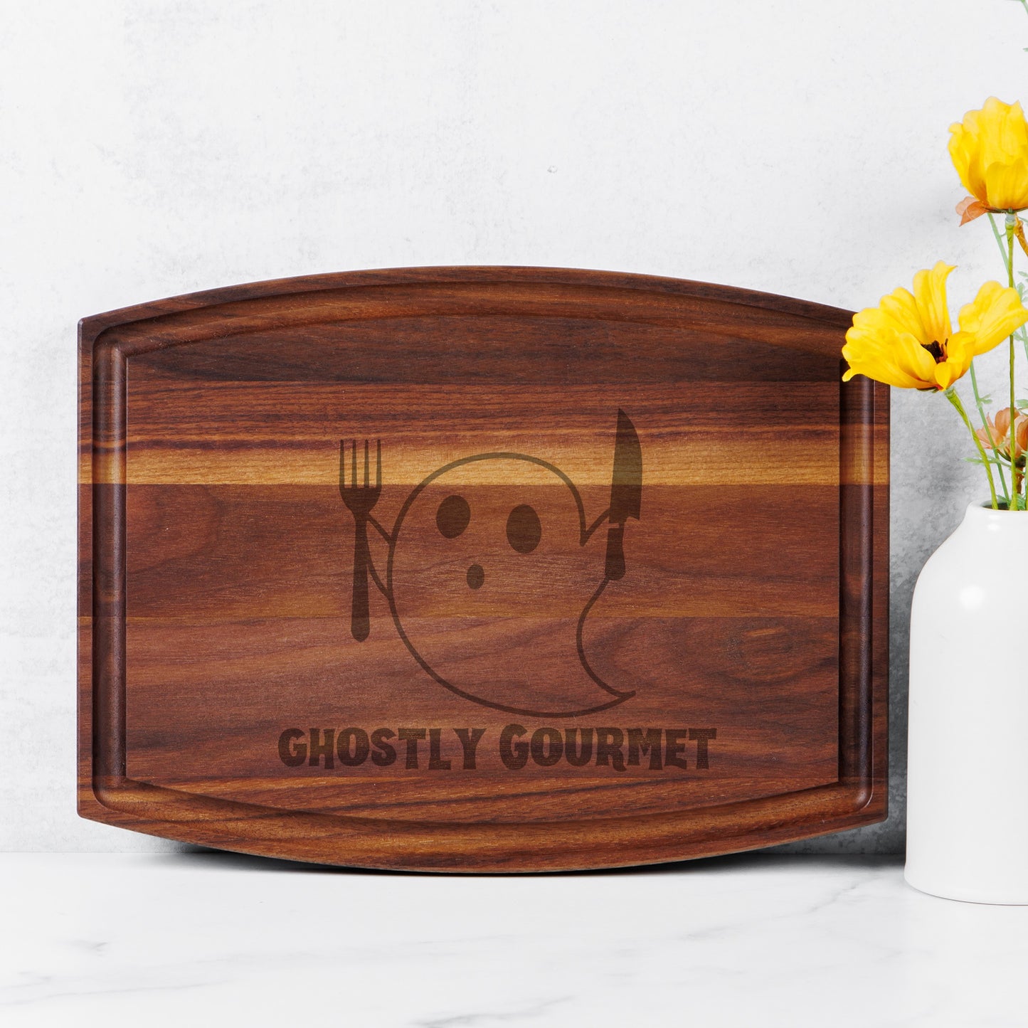 Ghostly Gourmet Arched Wood Cutting Board with Groove - 12" x 9"