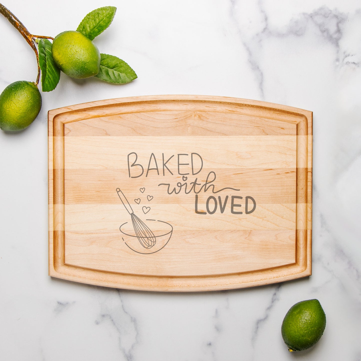 Baked With Love Arched Wood Cutting Board with Groove - 12" x 9"