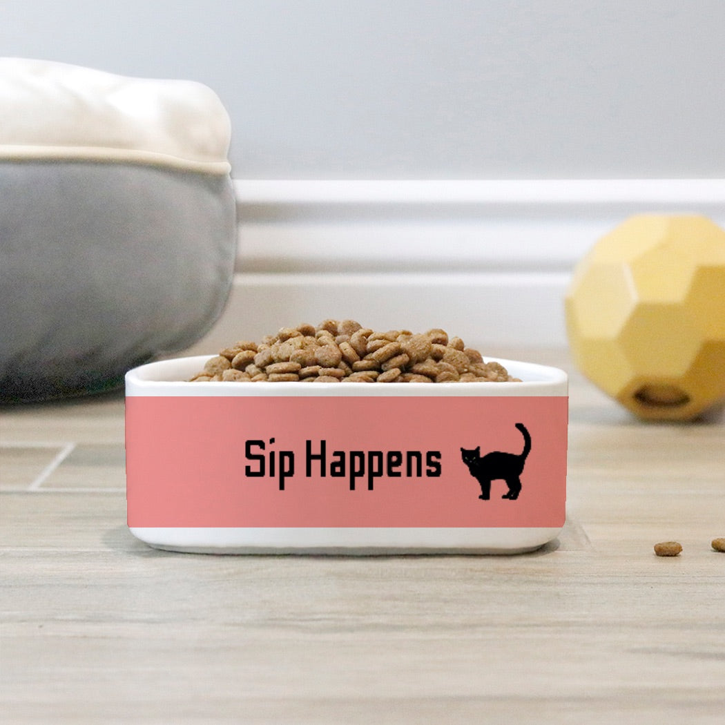 Sip Happens Cat Pet Bowl Pink