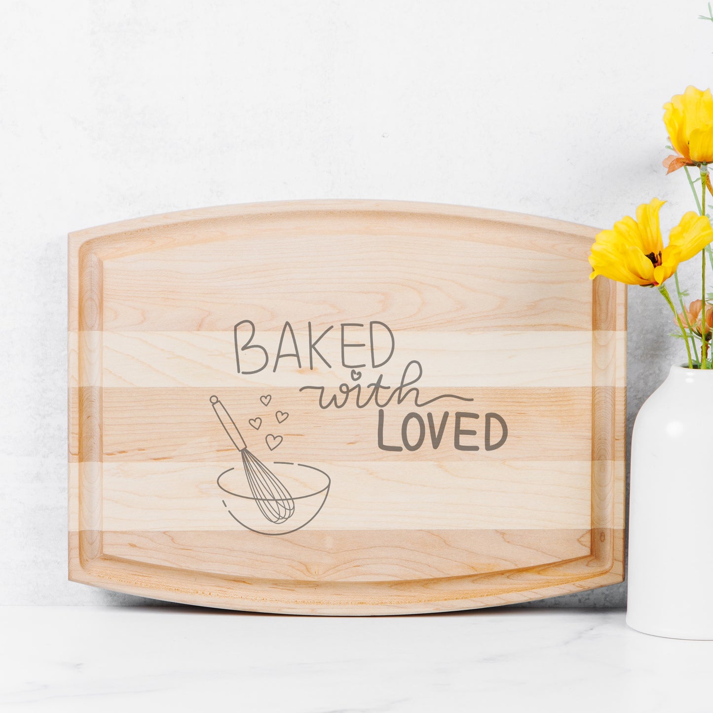 Baked With Love Arched Wood Cutting Board with Groove - 12" x 9"