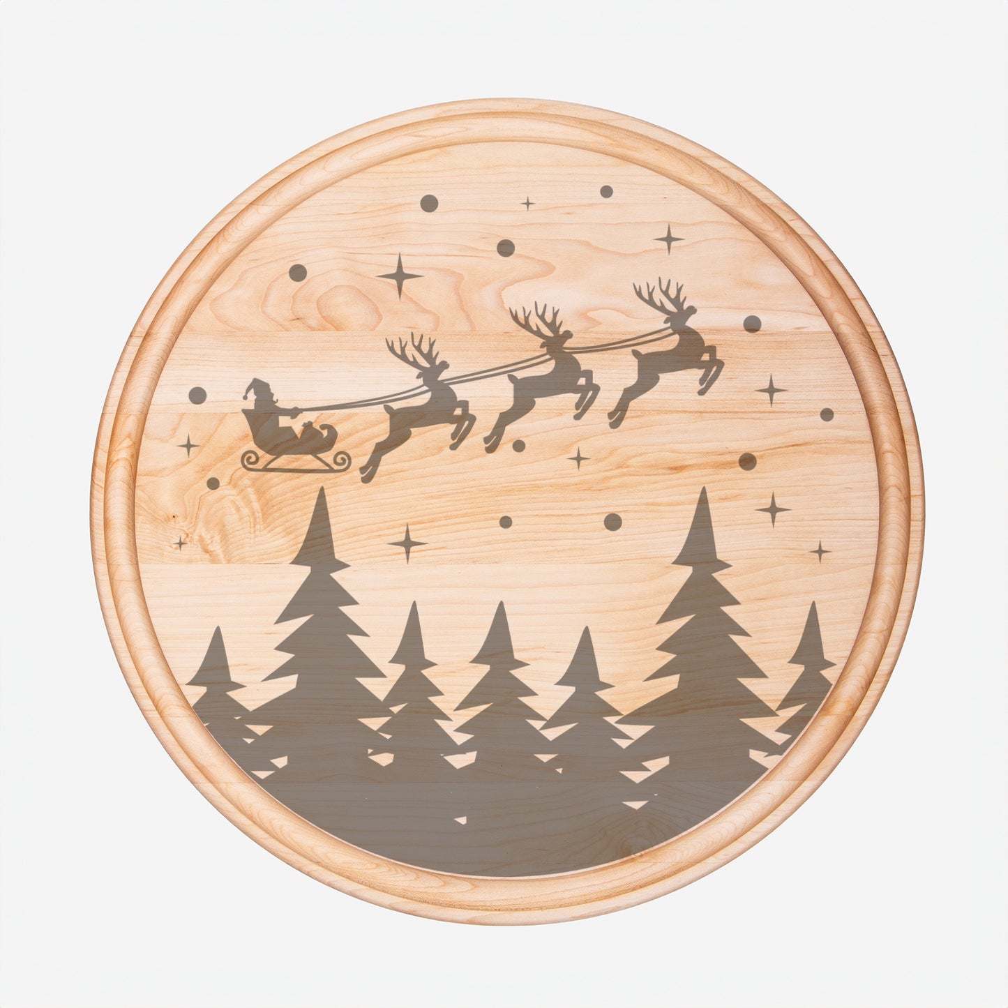 Reindeer Round Charcuterie Board with Groove - 13.5” x 13.5”