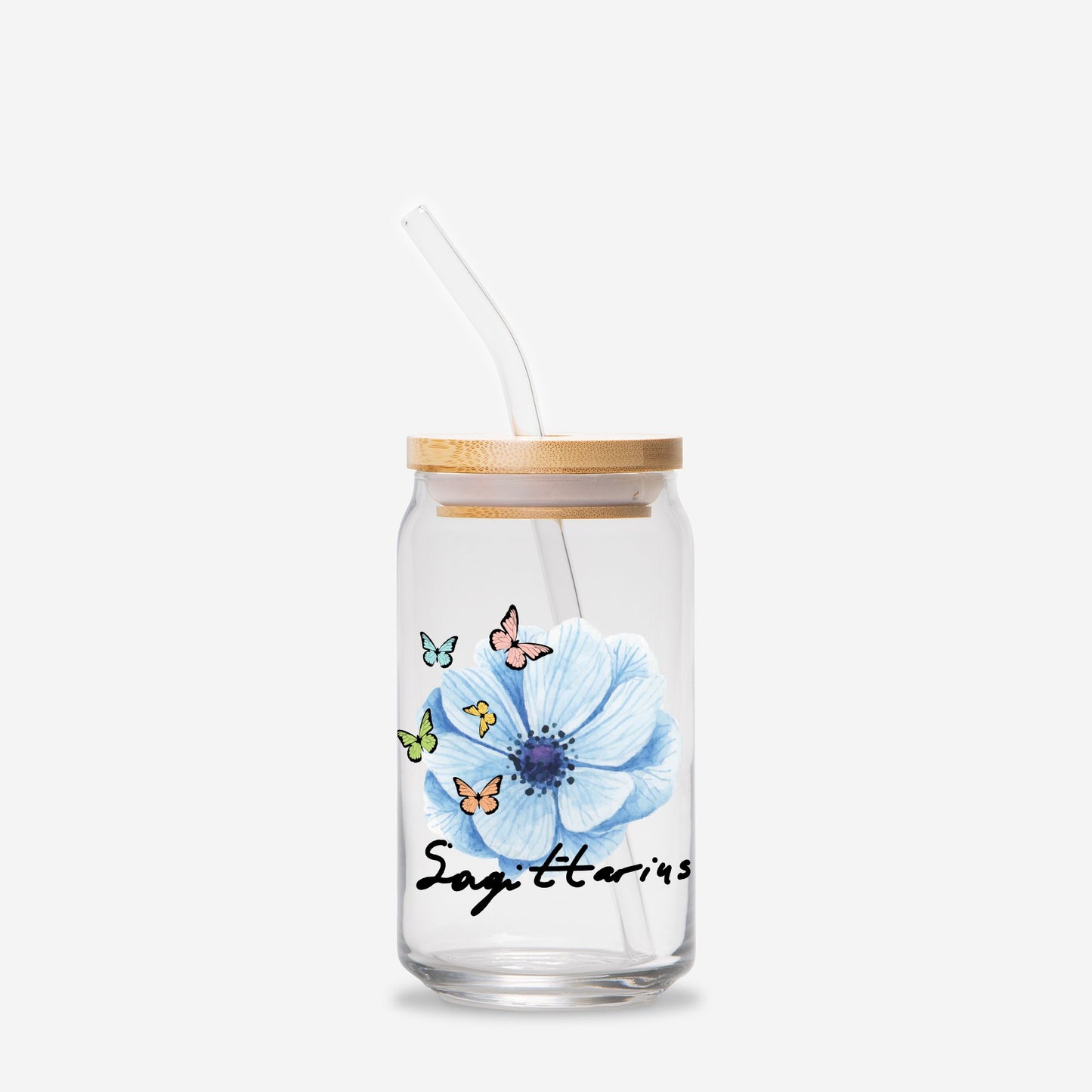 Sagittarius Flower Blue Glass Can 16oz