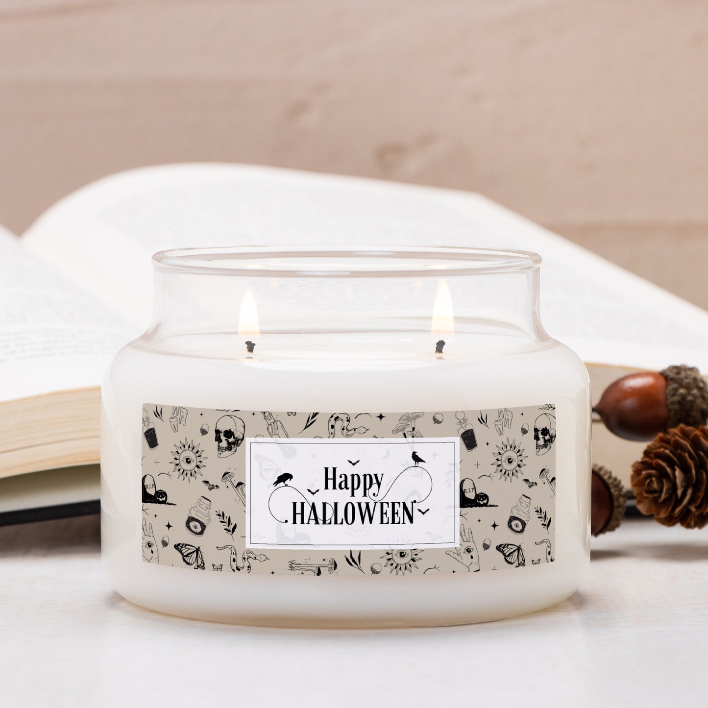 Happy Halloween Apothecary Jar Double Wick Candle