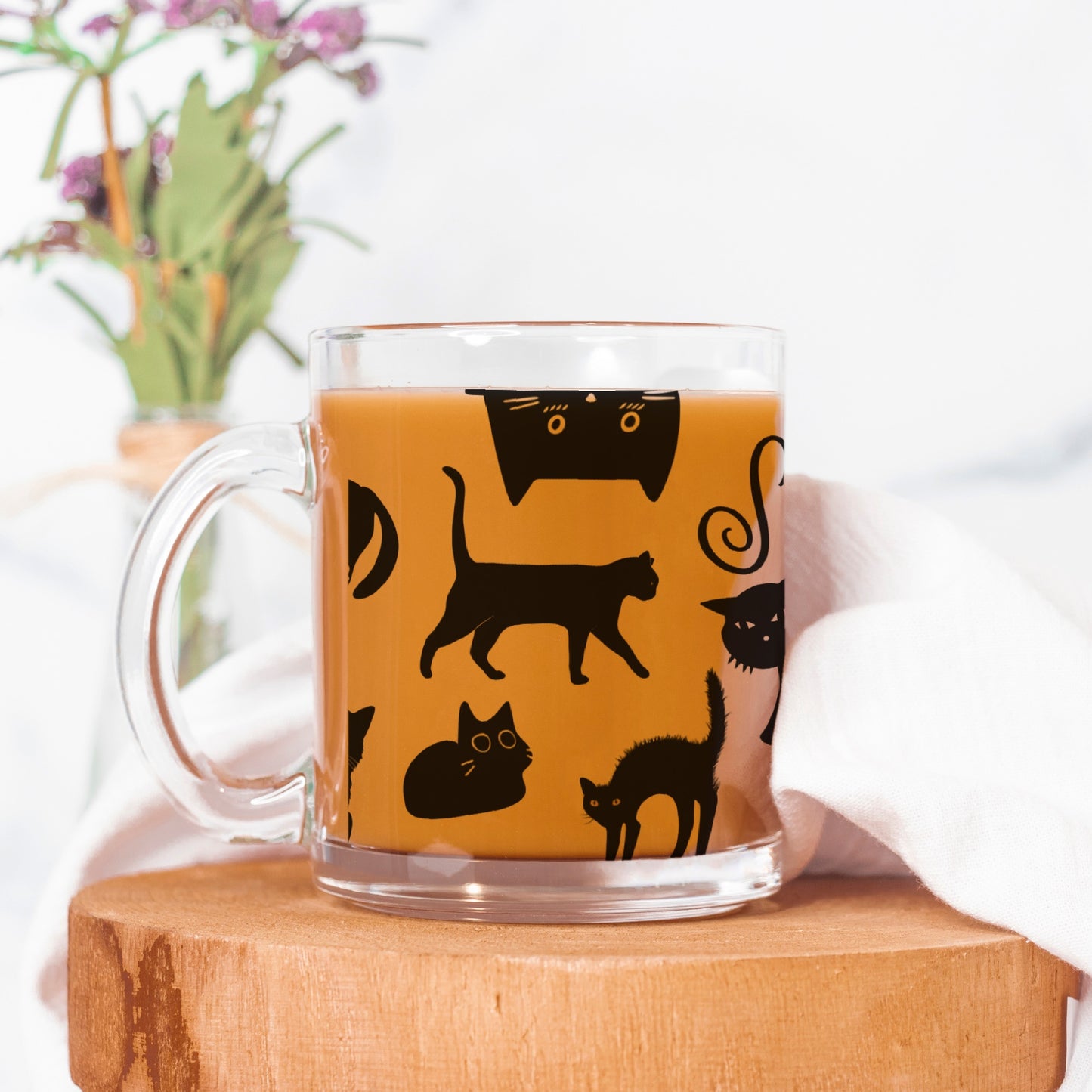 Black Cats Only Glass Halloween Mug