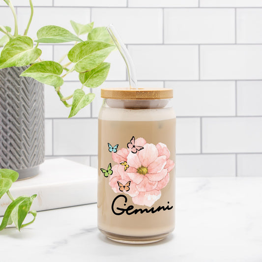 Gemini Flower Pink Glass Can 16oz