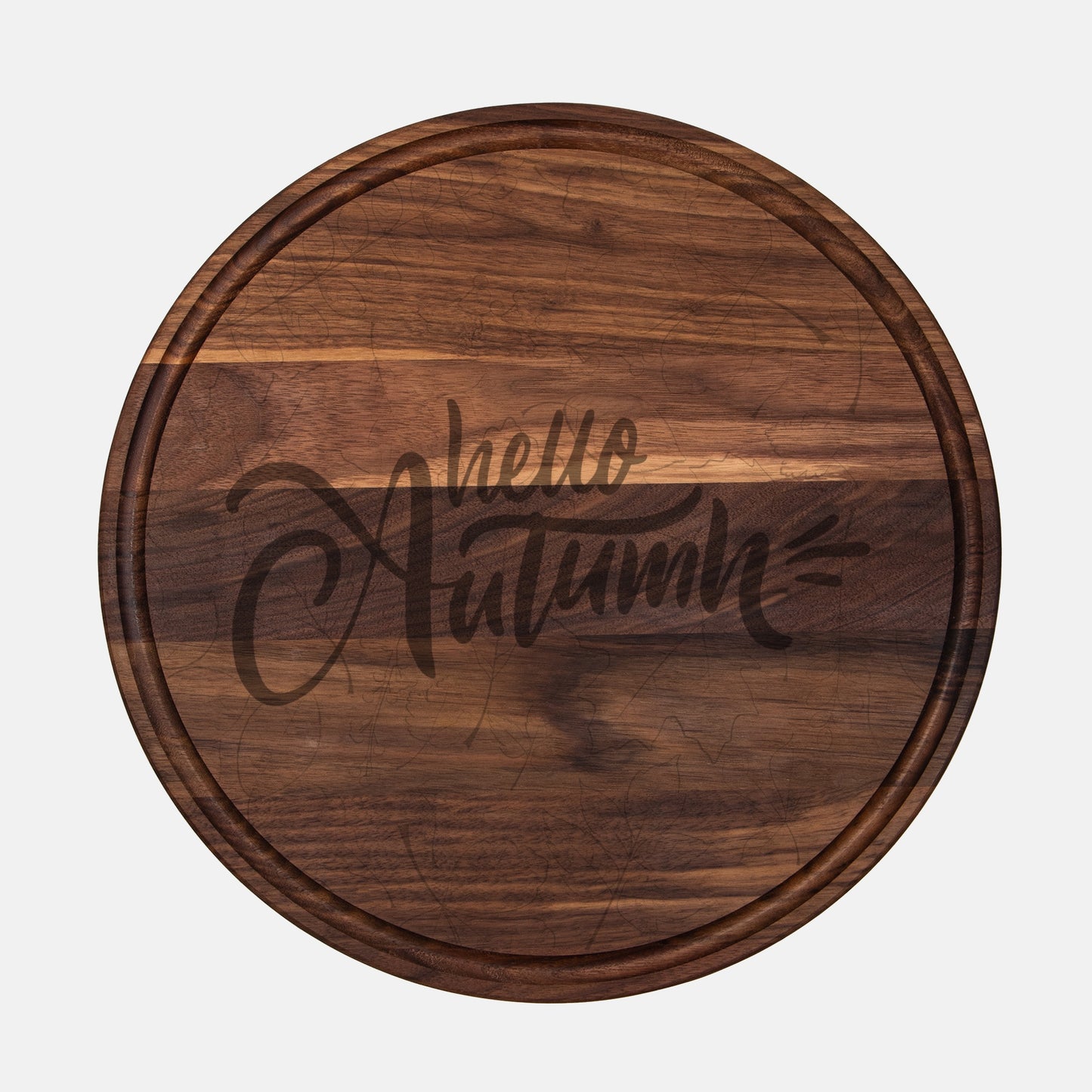 Hello Autumn Round Charcuterie Board with Groove - 13.5” x 13.5”