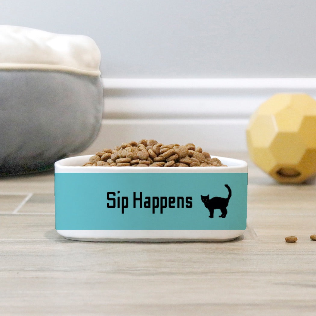 Sip Happens Cat Pet Bowl Blue