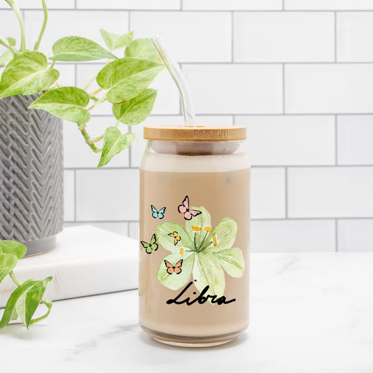Libra Flower Green Glass Can 16oz