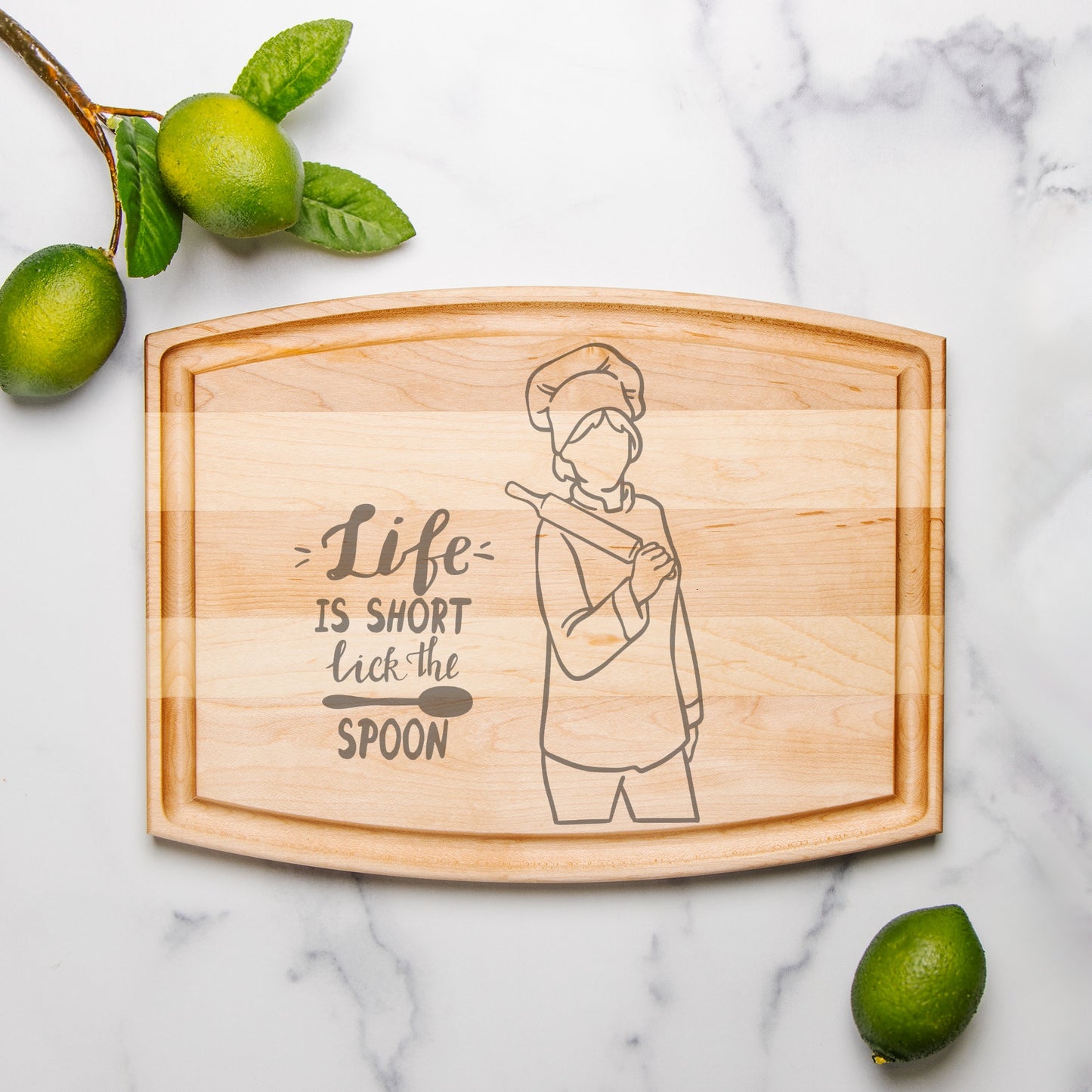 Lick The Spoon Arched Wood Cutting Board with Groove - 12" x 9"