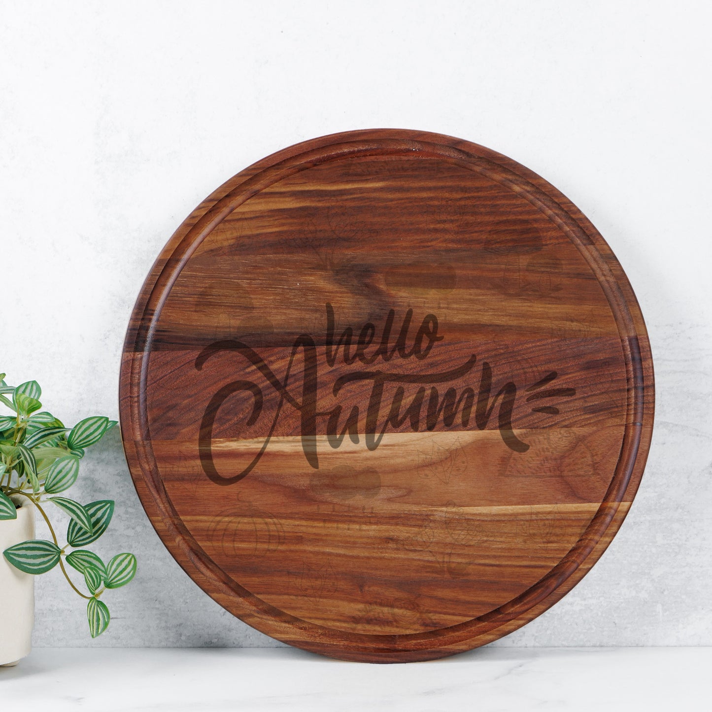 Hello Autumn 2 Round Charcuterie Board with Groove - 13.5” x 13.5”