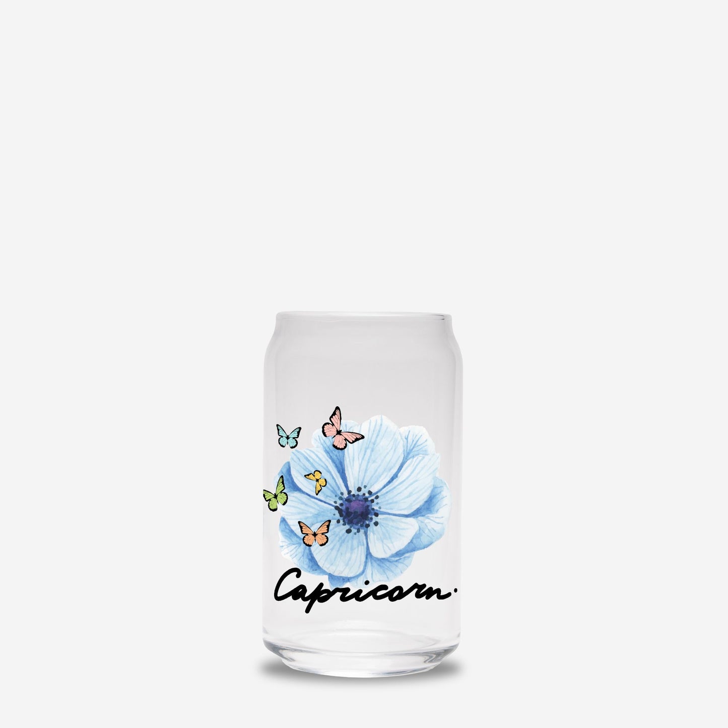 Capricorn Flower Blue Glass Can 16oz