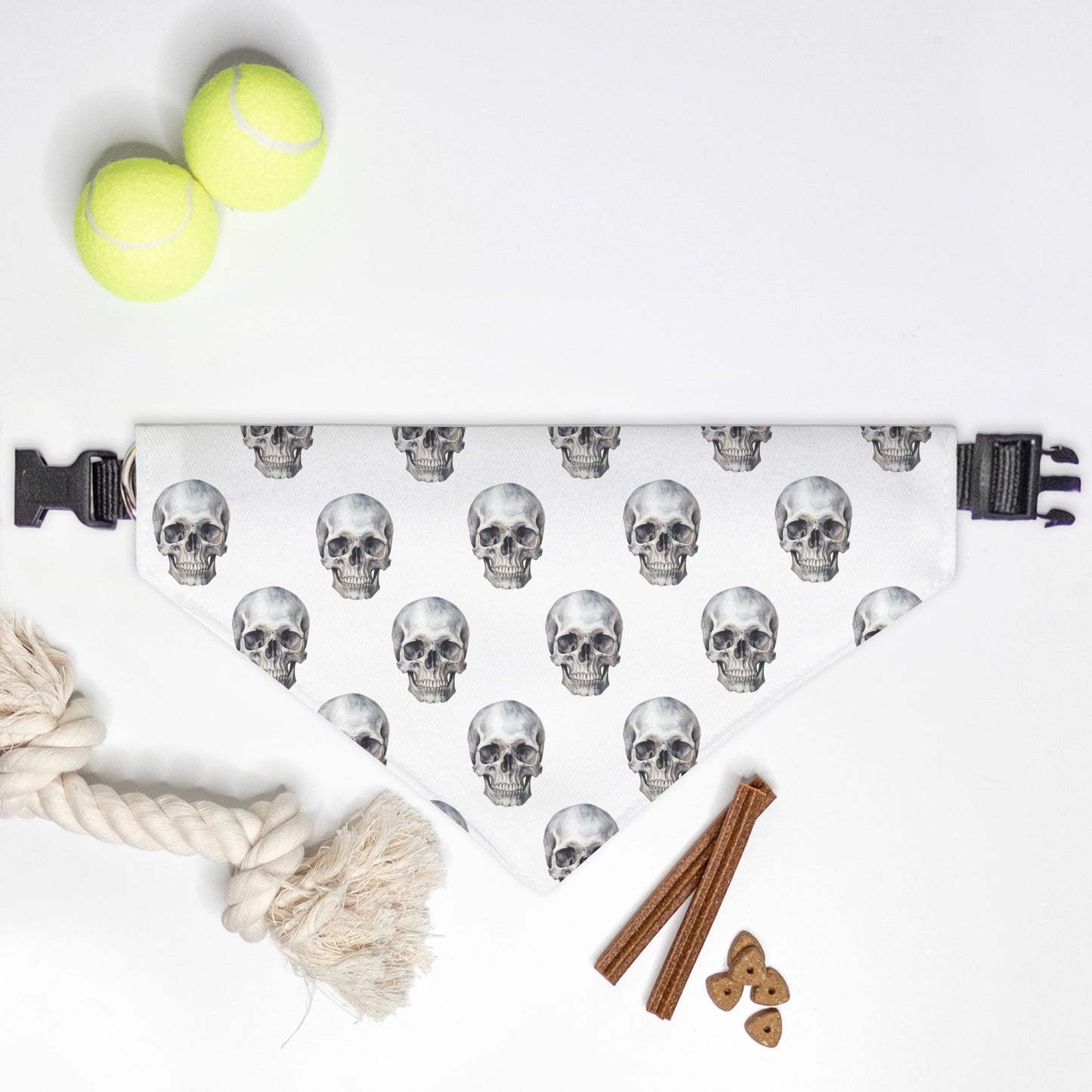 Skull Collar Pet Bandana Wht (LG & XL)