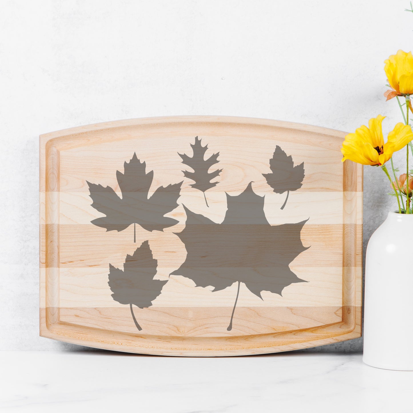 Leaf Arched Wood Cutting Board with Groove - 12" x 9"