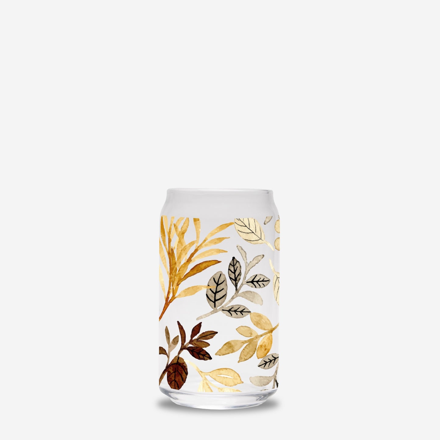 Fall Leaves Glass Can 16oz