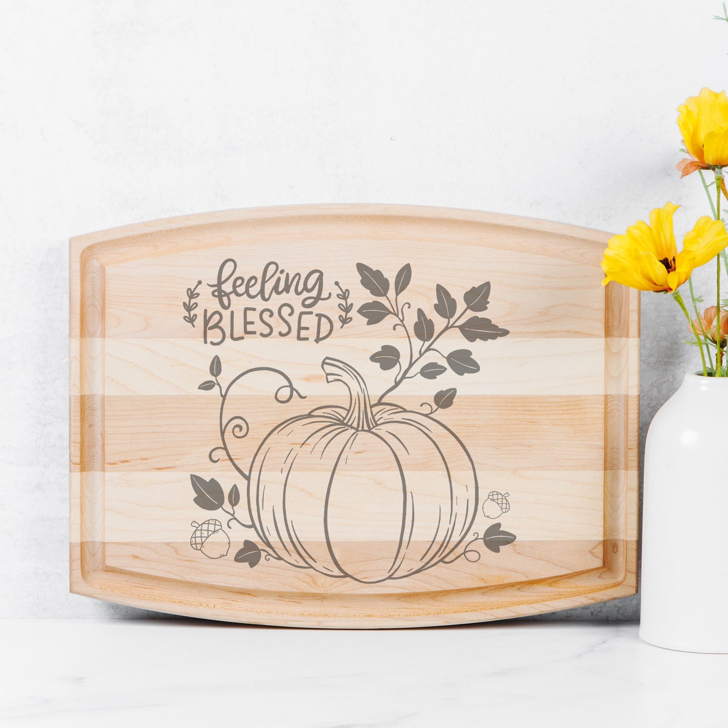 Blessed Arched Wood Cutting Board with Groove - 12" x 9"