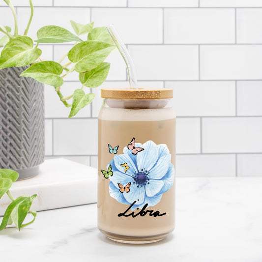 Libra Flower Blue Glass Can 16oz