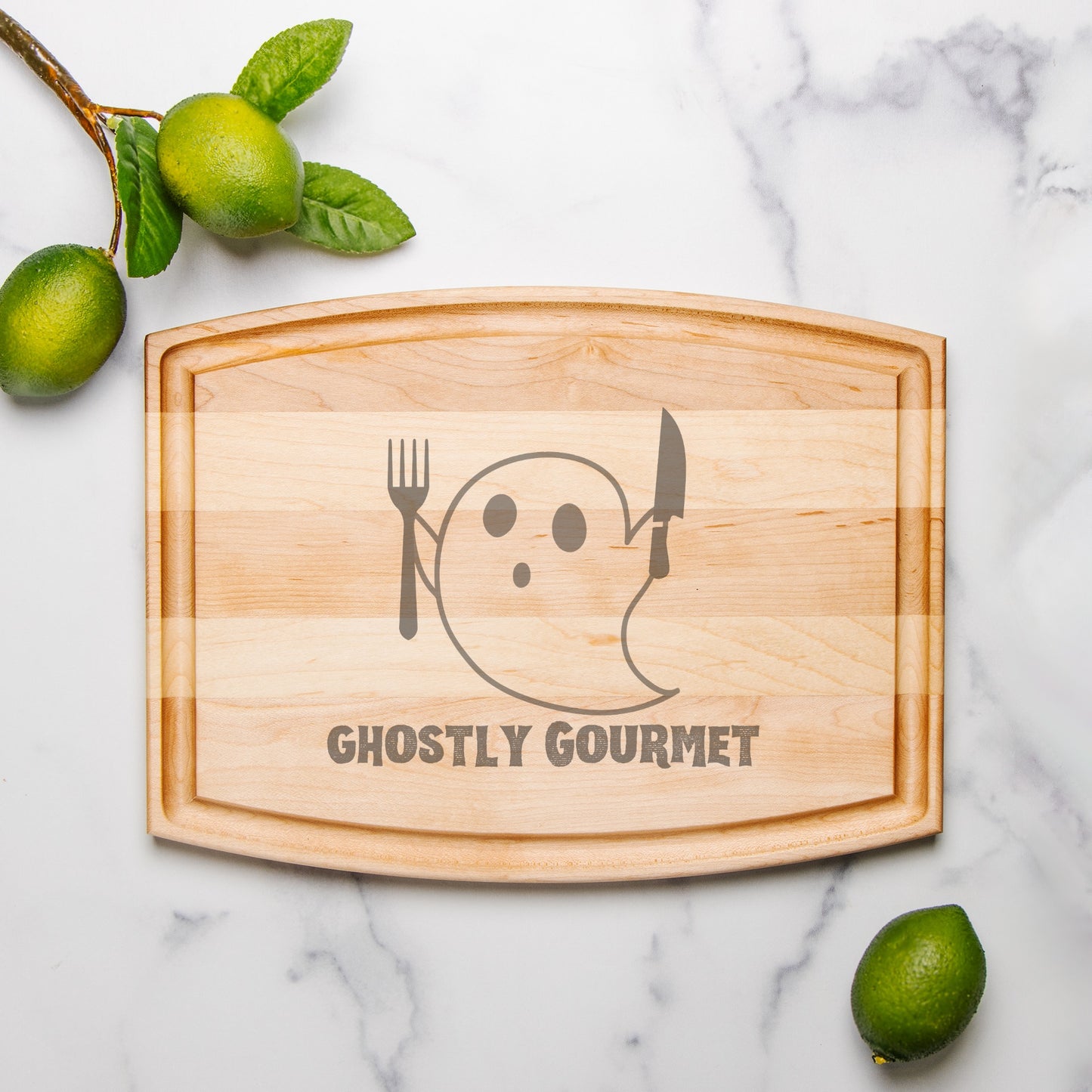 Ghostly Gourmet Arched Wood Cutting Board with Groove - 12" x 9"