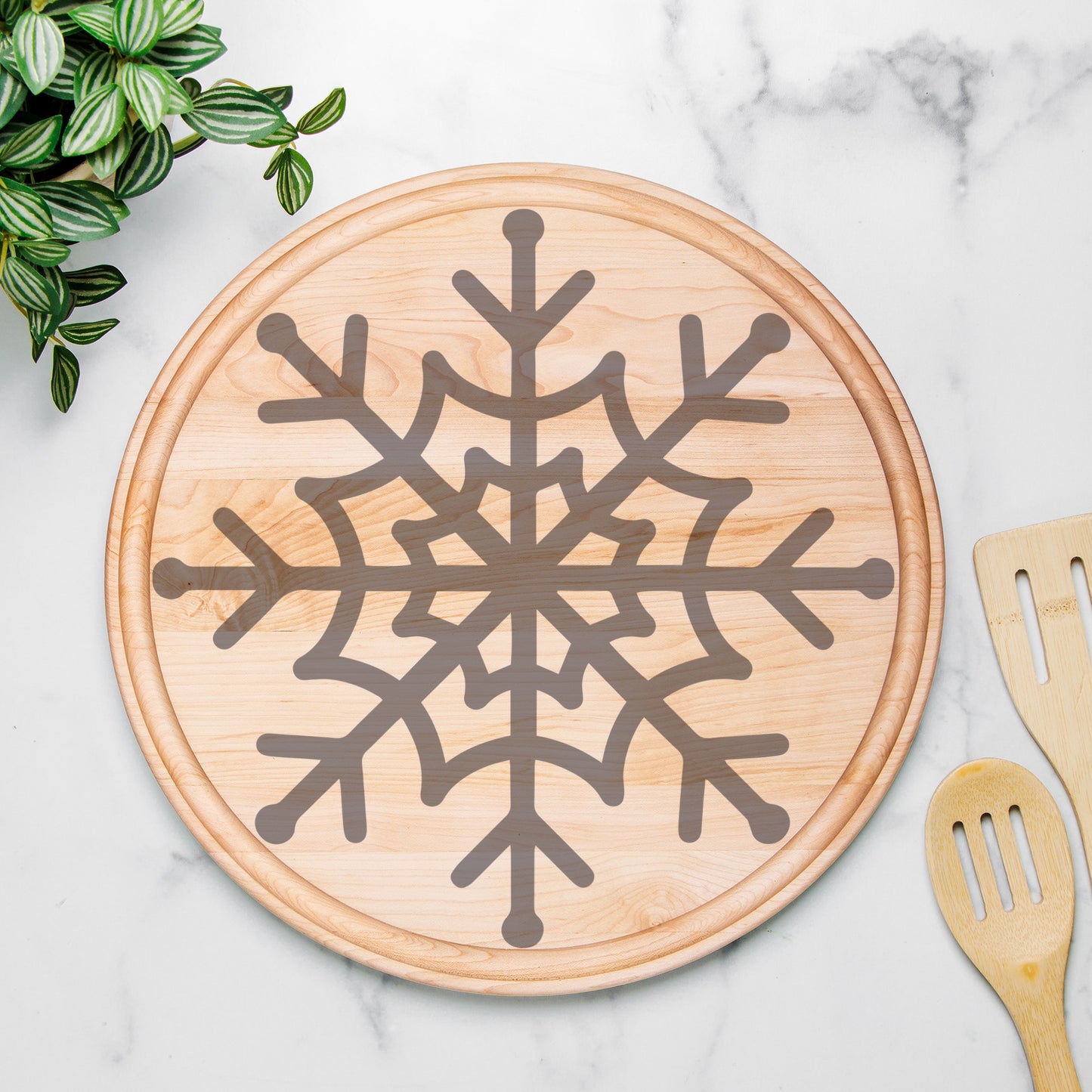 Snowflake Round Charcuterie Board with Groove - 13.5” x 13.5”