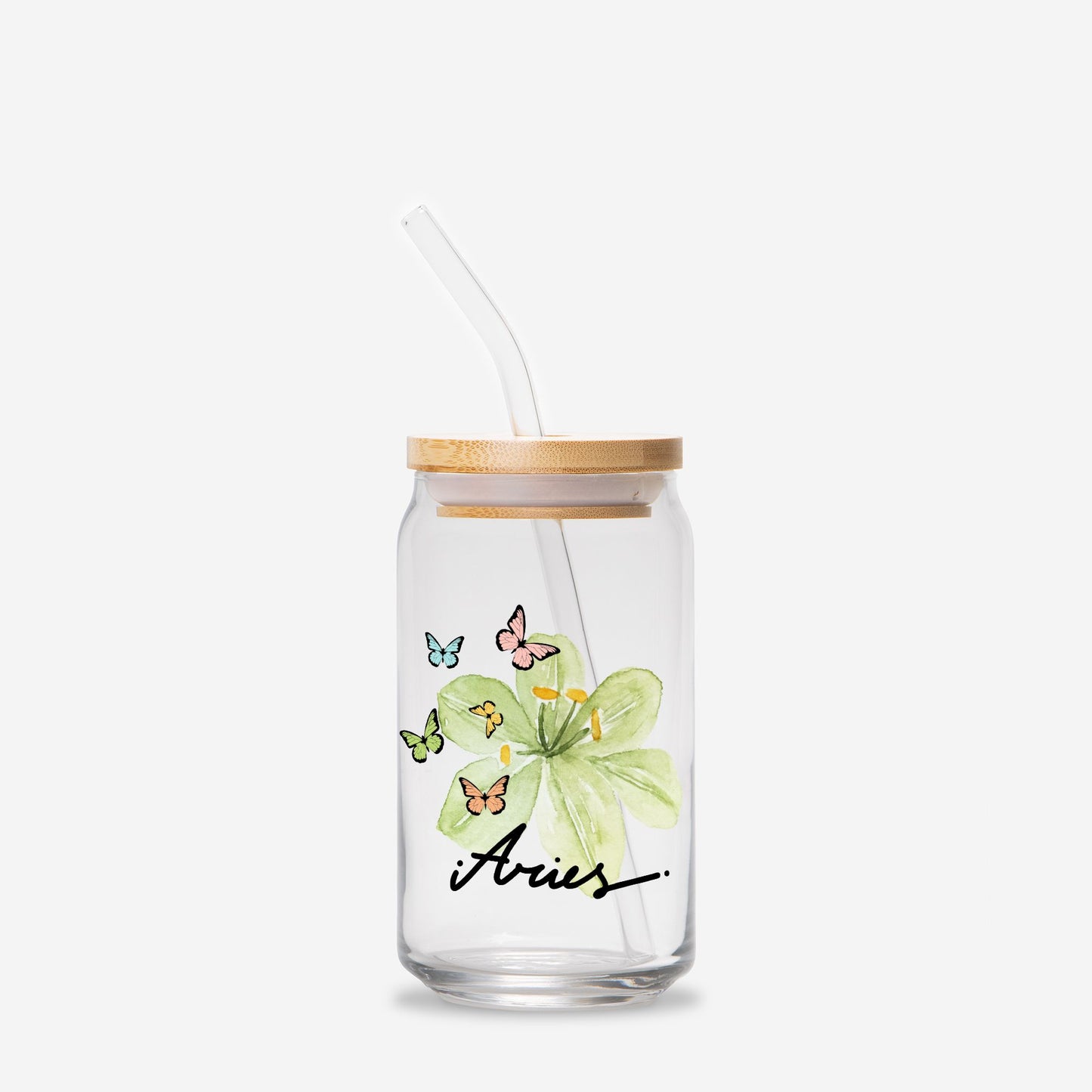 Aries Flower Green Glass Can 16oz