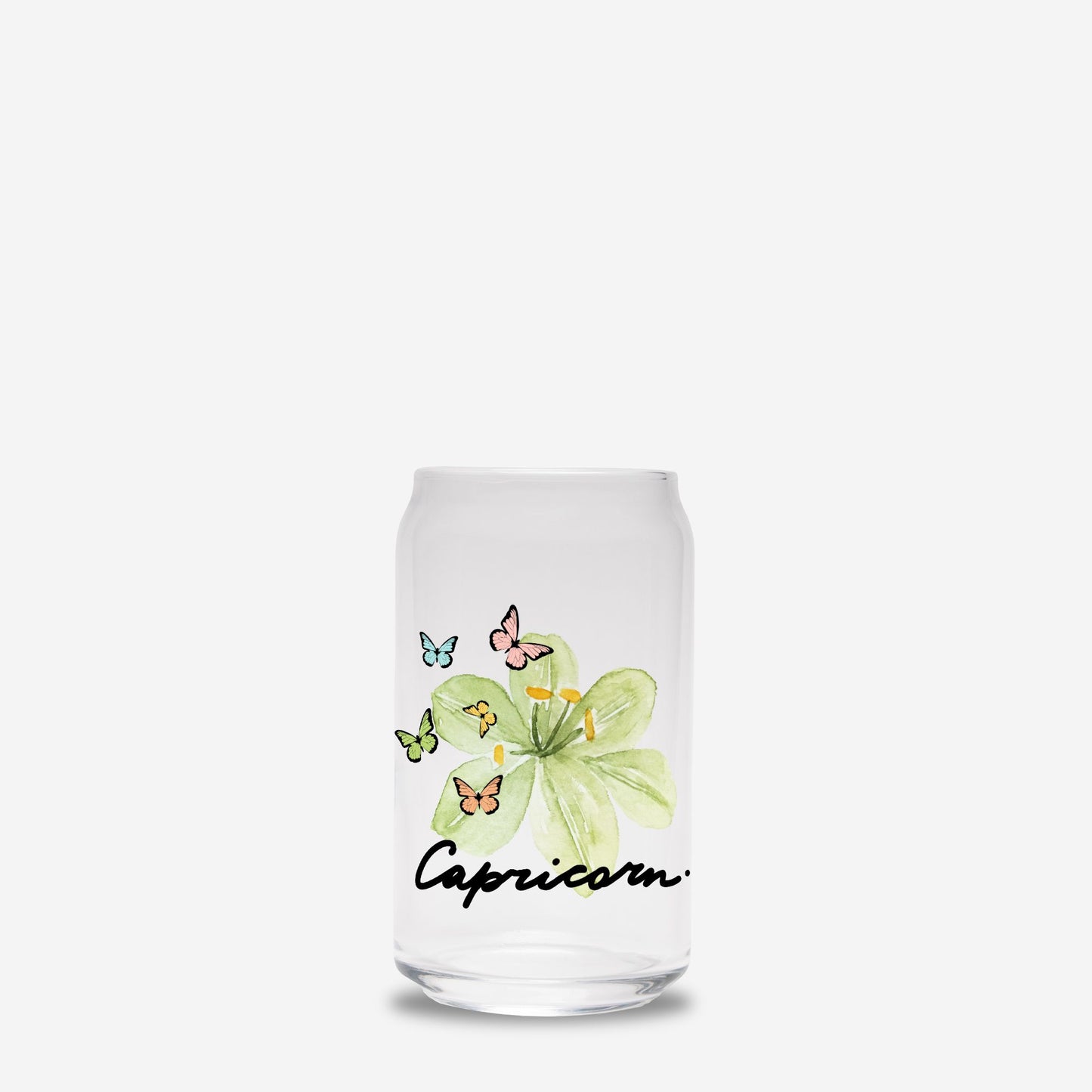 Capricorn Flower Green Glass Can 16oz