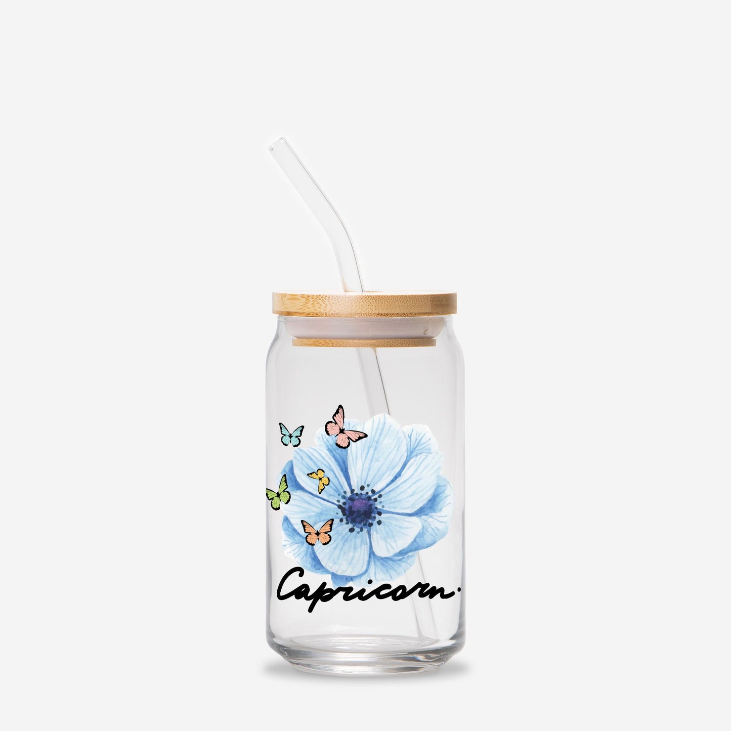 Capricorn Flower Blue Glass Can 16oz
