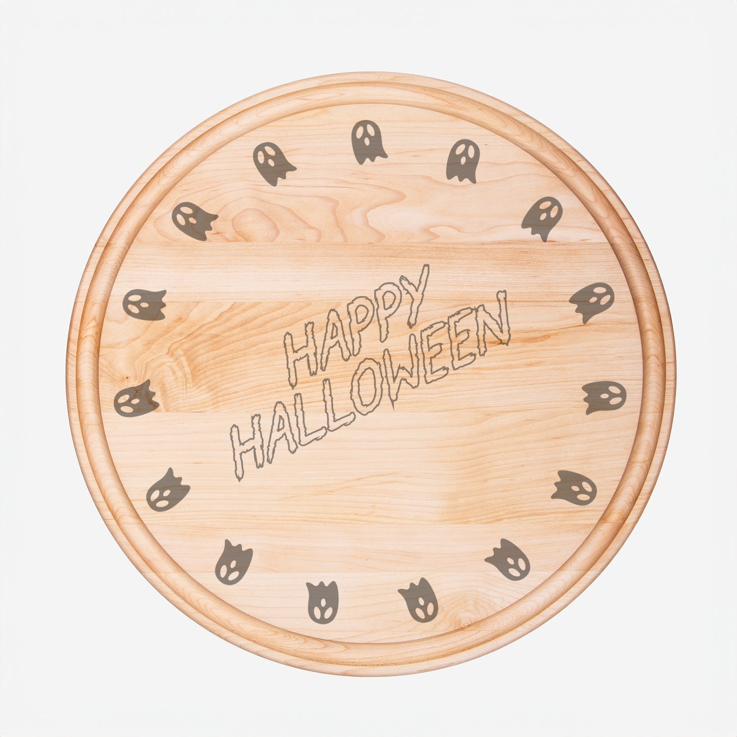 Happy Halloween Ghosts Round Charcuterie Board with Groove - 13.5” x 13.5”