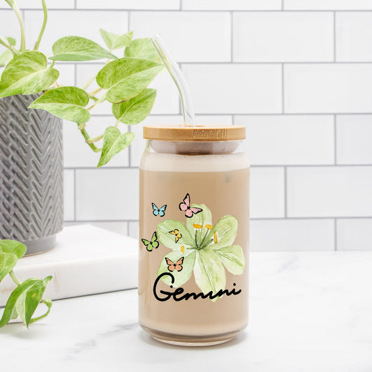 Gemini Flower Green Glass Can 16oz