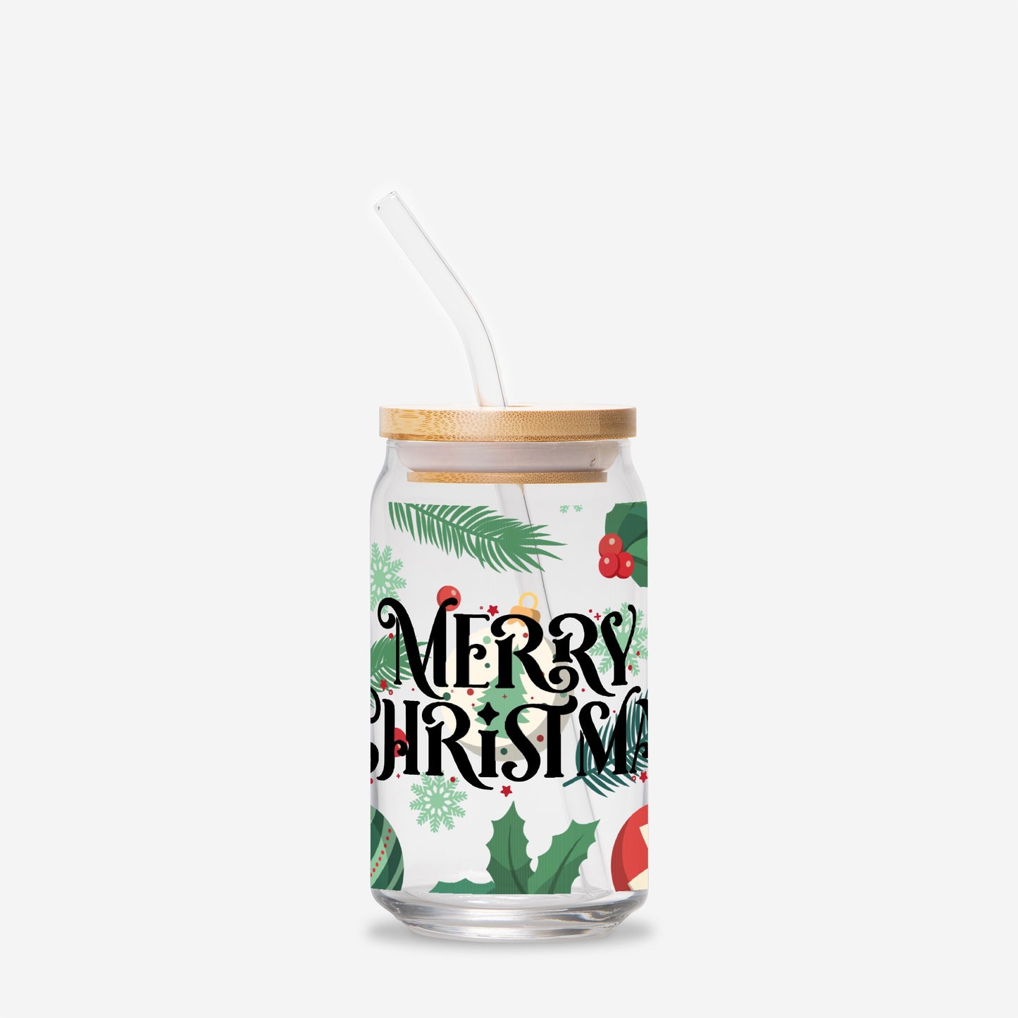 Merry Christmas Glass Can 16oz