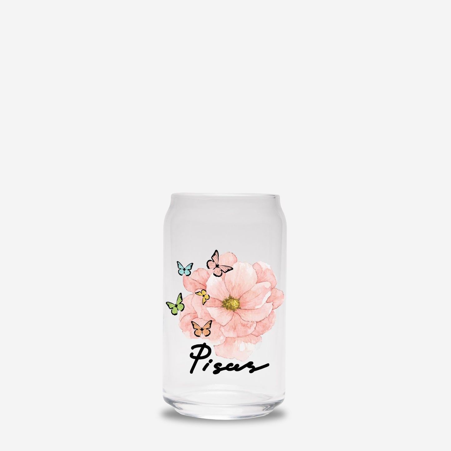 Pisces Flower Pink Glass Can 16oz