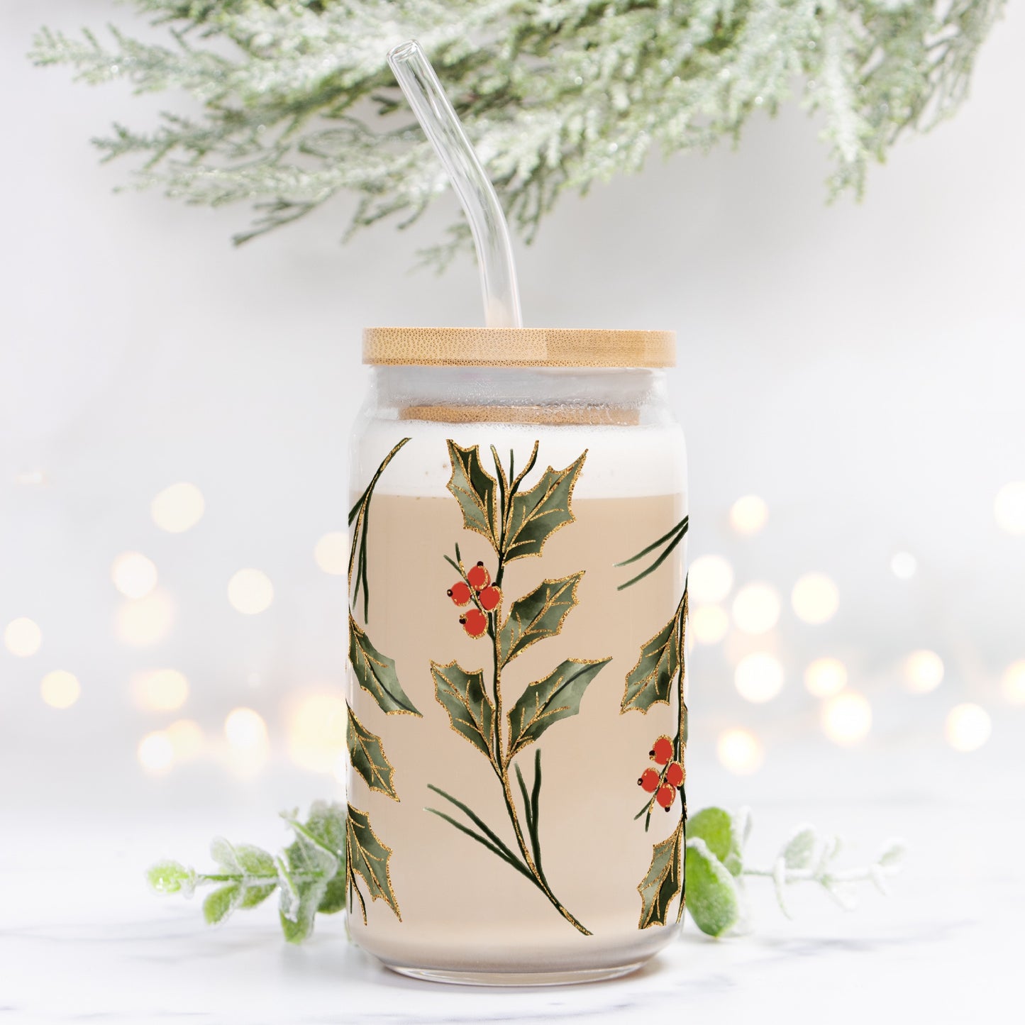 Gold Garland Glass Can 16oz