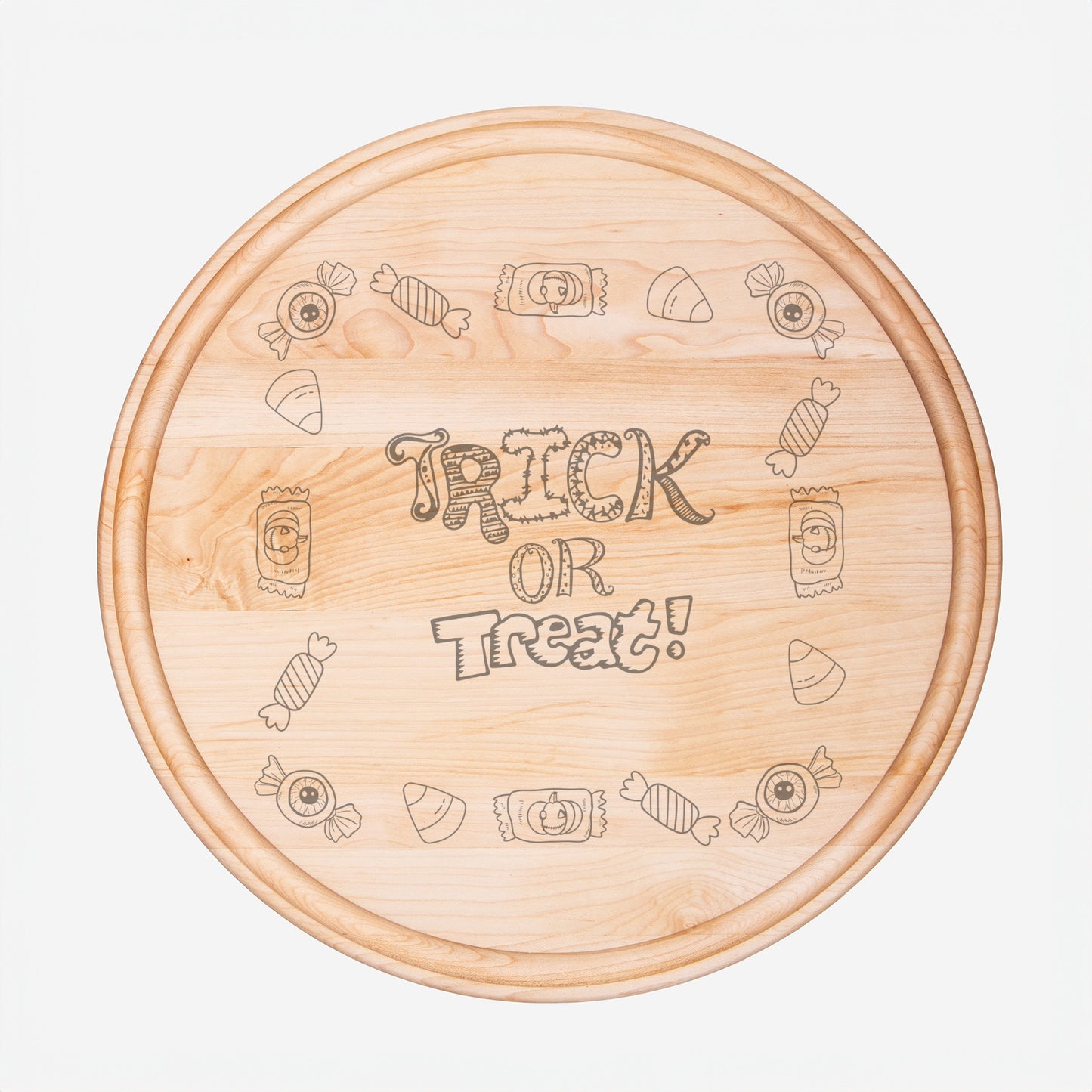 Trick or Treat (1) Round Charcuterie Board with Groove - 13.5” x 13.5”