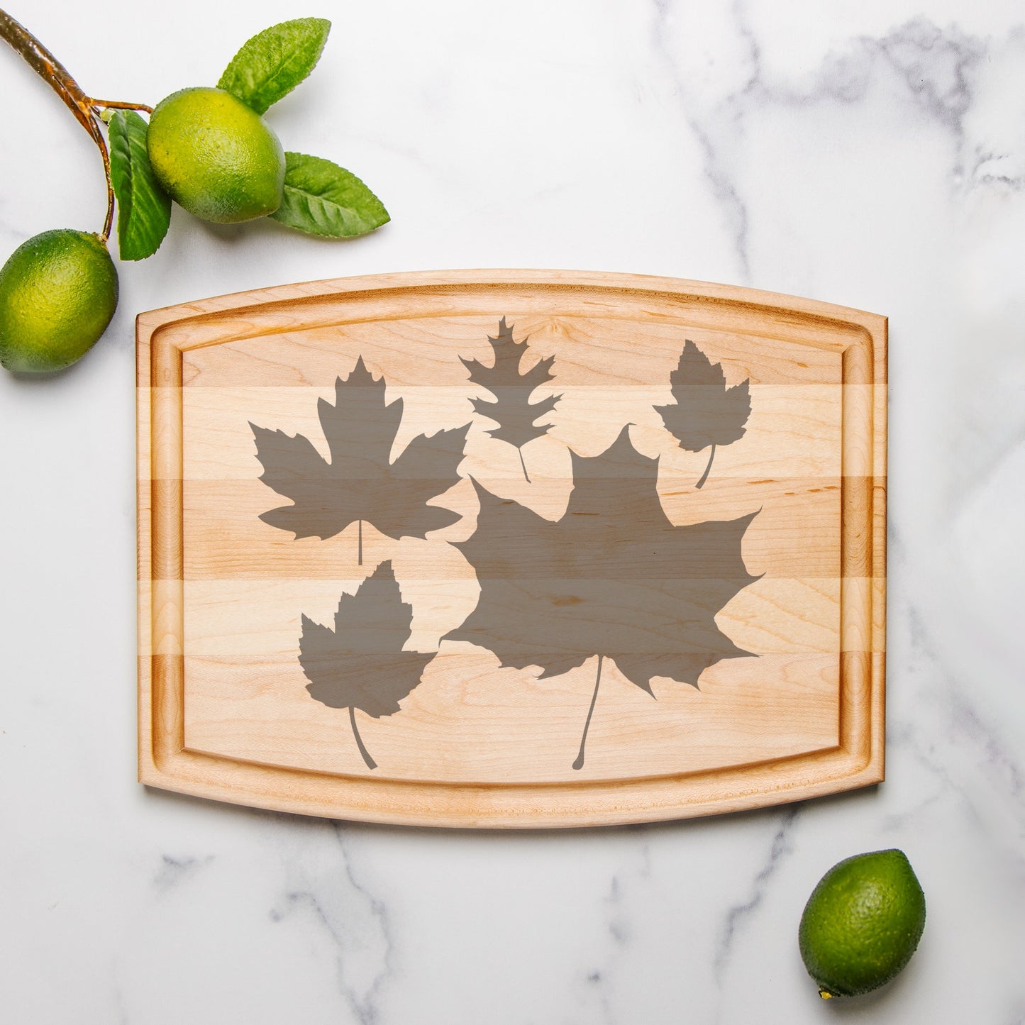 Leaf Arched Wood Cutting Board with Groove - 12" x 9"