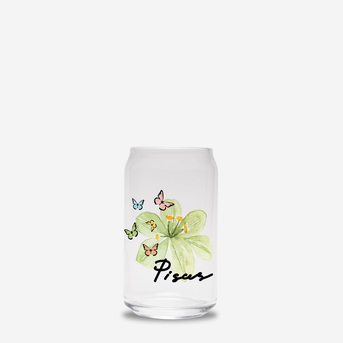 Pisces Flower Green Glass Can 16oz