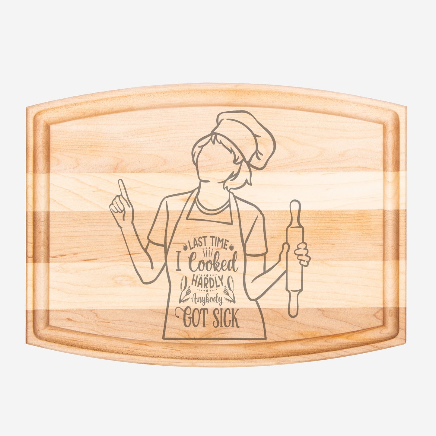 Hardly Sick Arched Wood Cutting Board with Groove - 12" x 9"