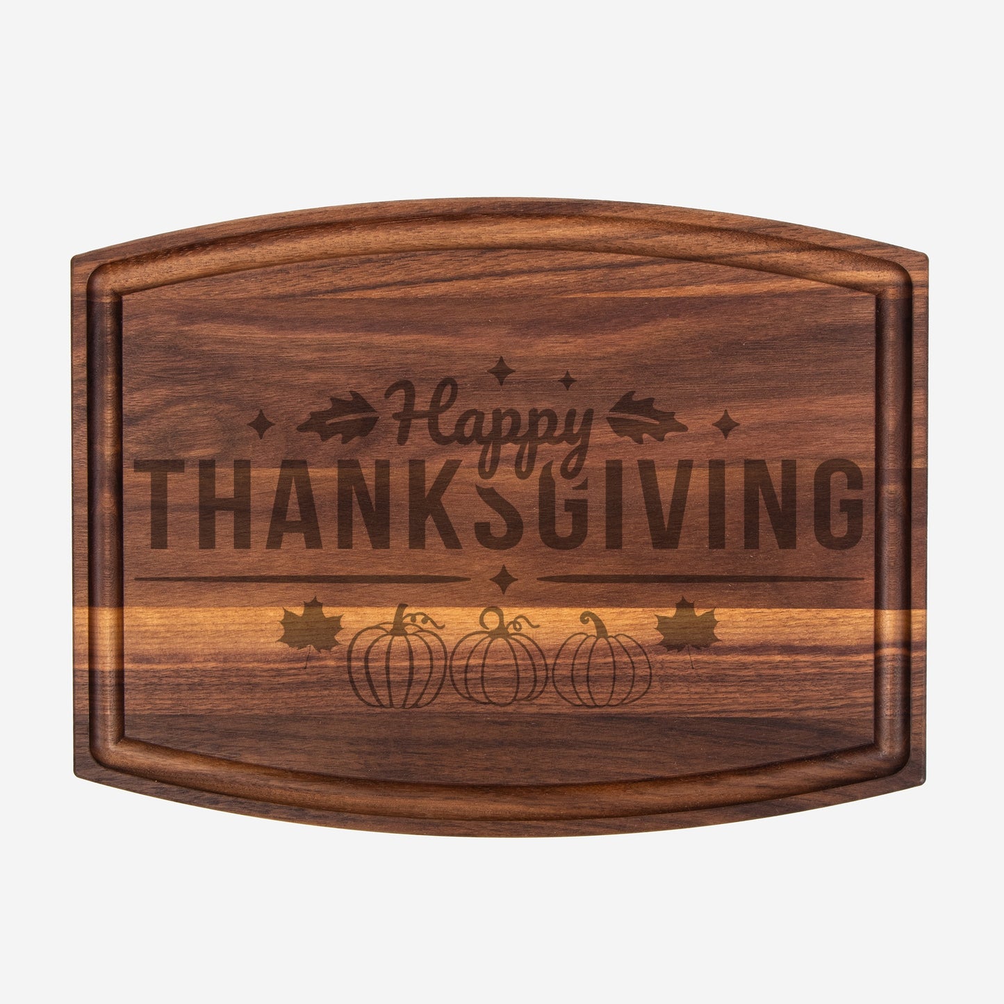 Happy Thanksgiving Arched Wood Cutting Board with Groove - 12" x 9"