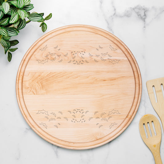 Batty Round Charcuterie Board with Groove - 13.5” x 13.5”