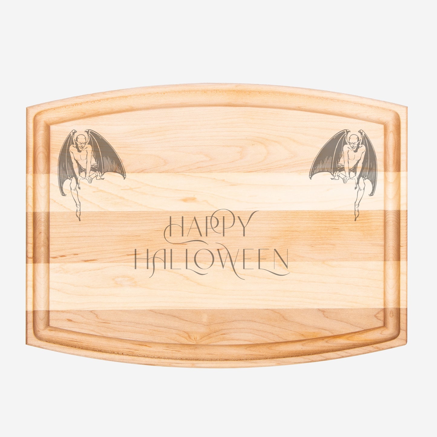 Happy Halloween Arched Wood Cutting Board with Groove - 12" x 9"