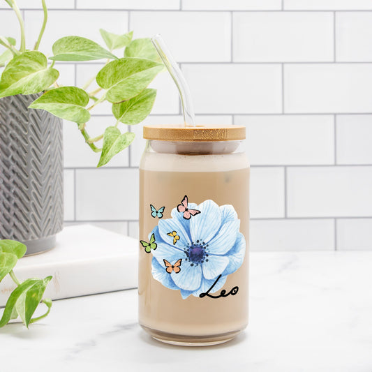 Leo Flower Blue Glass Can 16oz