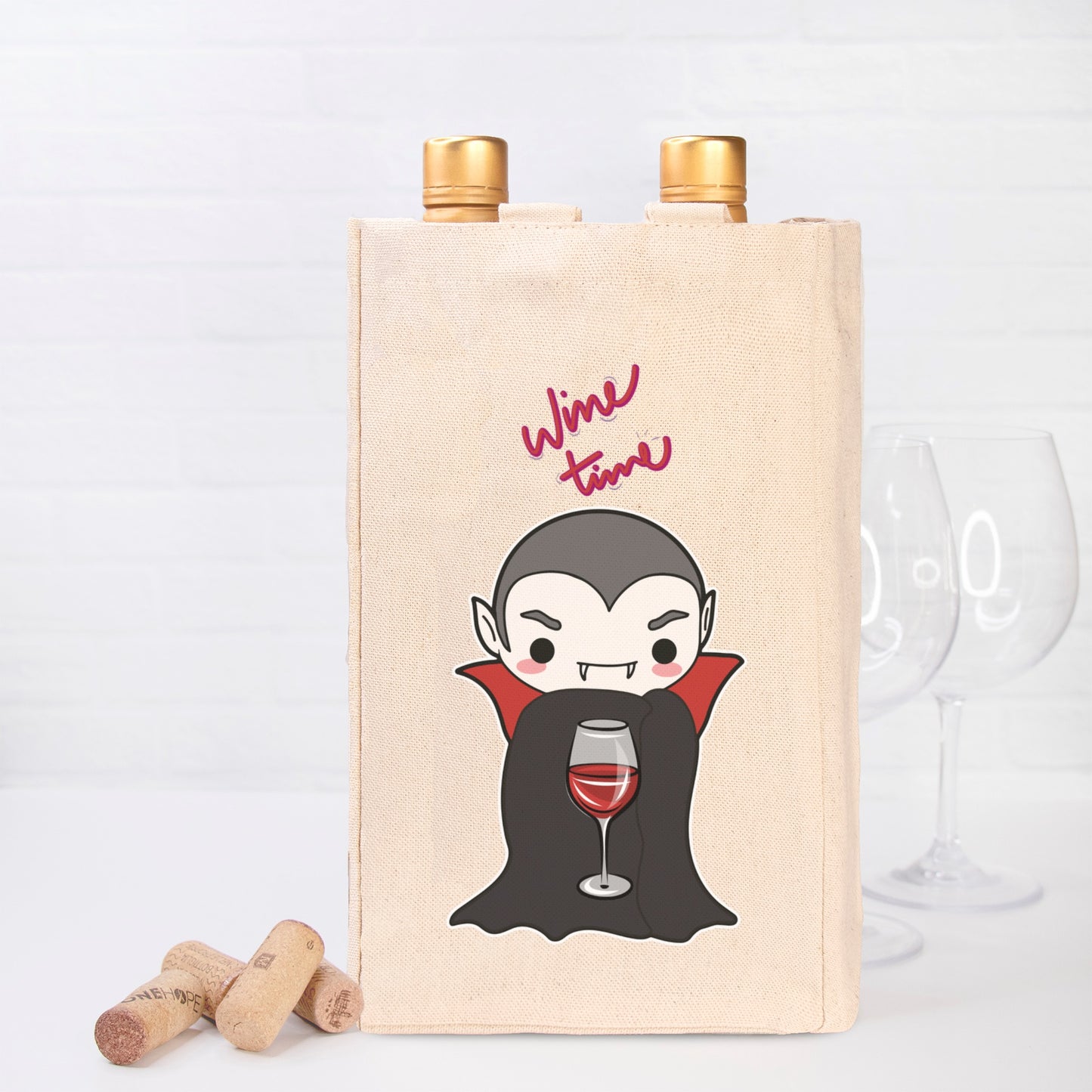 Wine Time Double Wine Tote Canvas