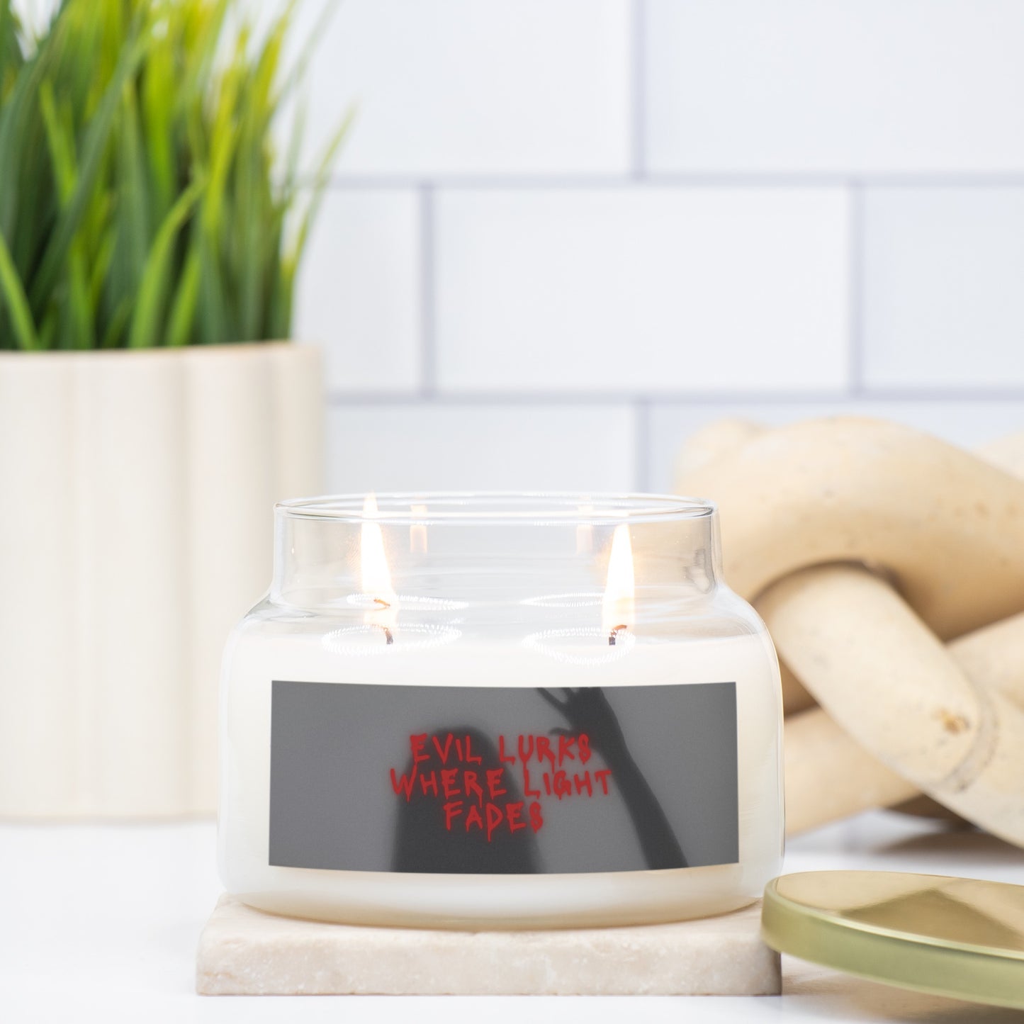 Evil Lurks Apothecary Jar Double Wick Candle