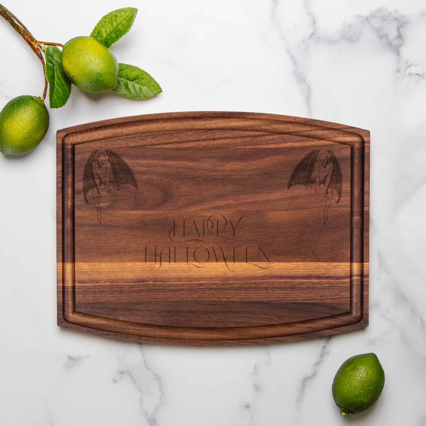 Happy Halloween Arched Wood Cutting Board with Groove - 12" x 9"