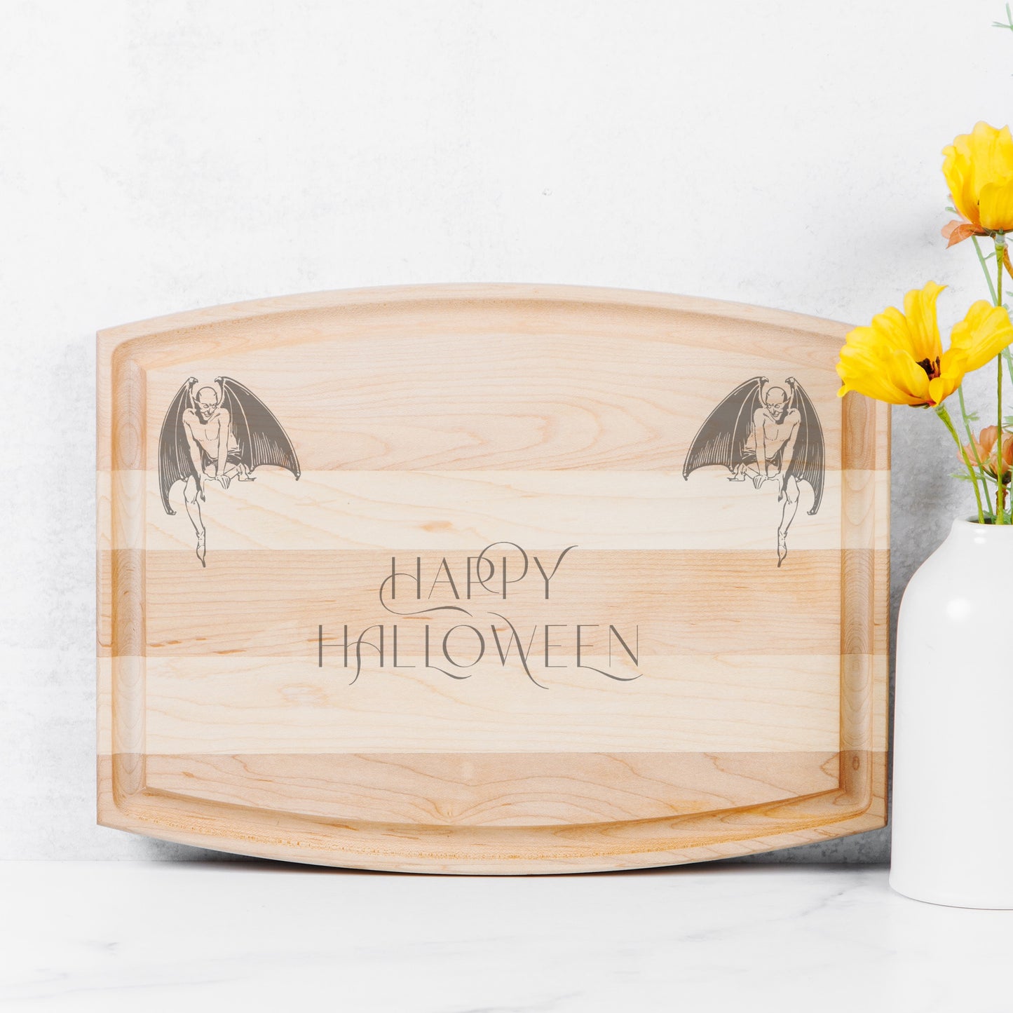 Happy Halloween Arched Wood Cutting Board with Groove - 12" x 9"