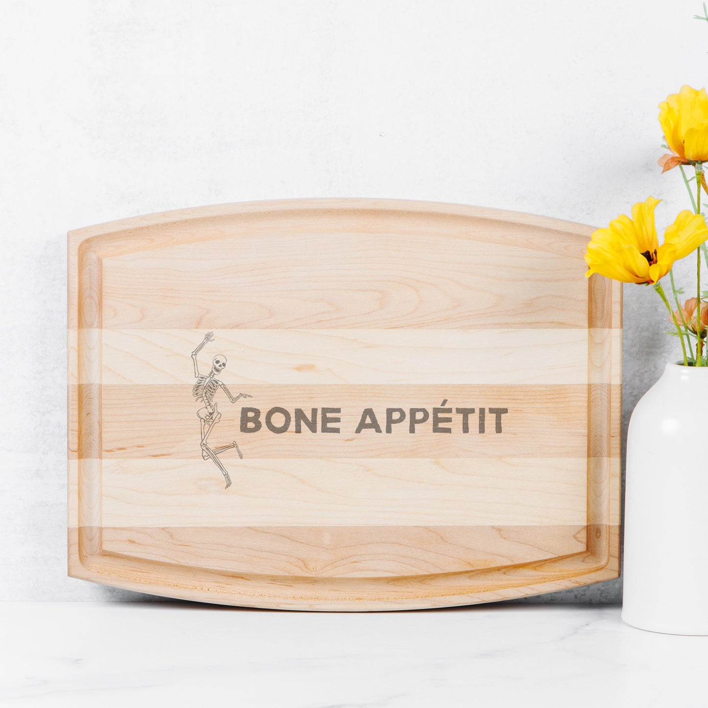 Bone Appétit Arched Wood Cutting Board with Groove - 12" x 9"